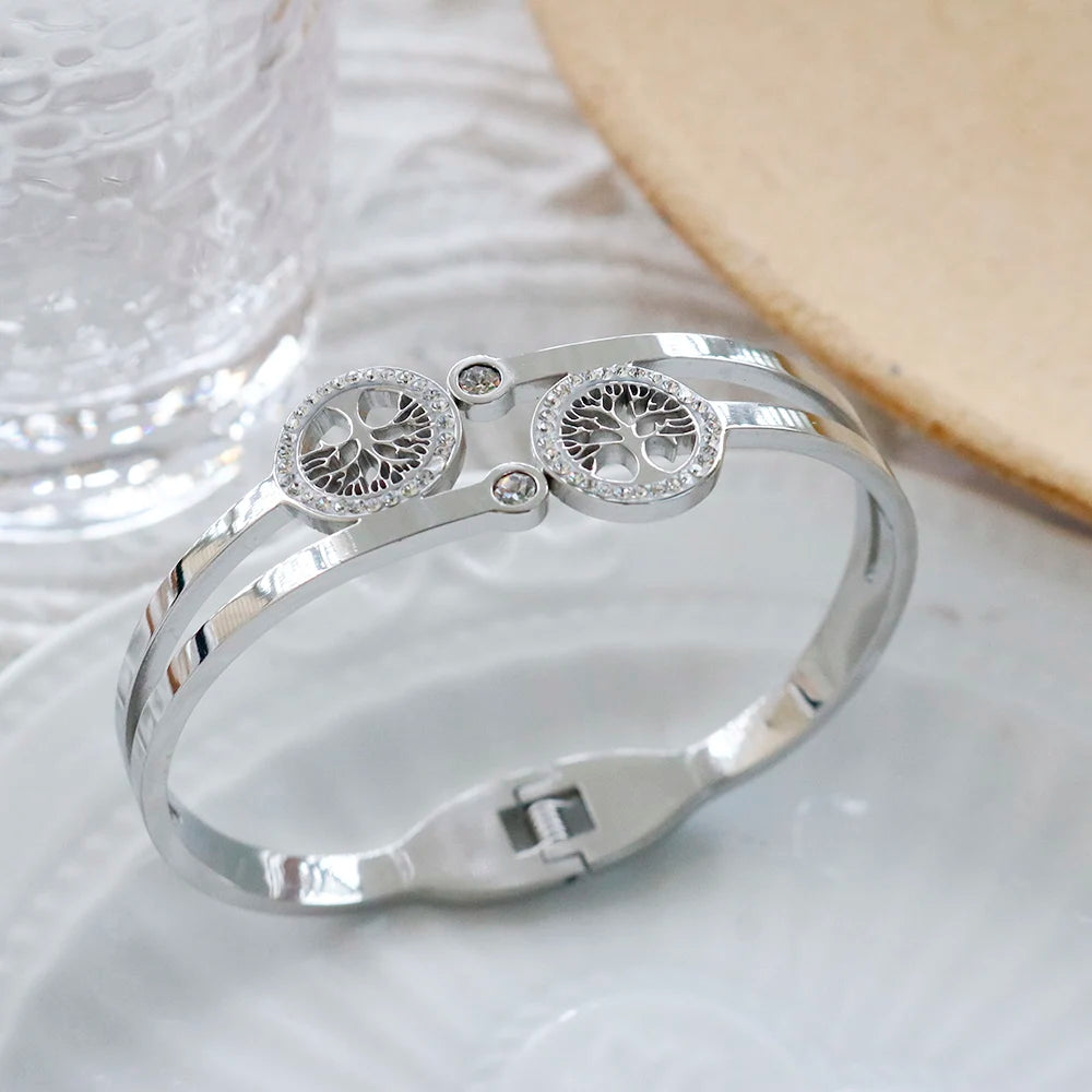 Bracelet en acier inoxydable avec cristal creux et zircone cubique pour femme