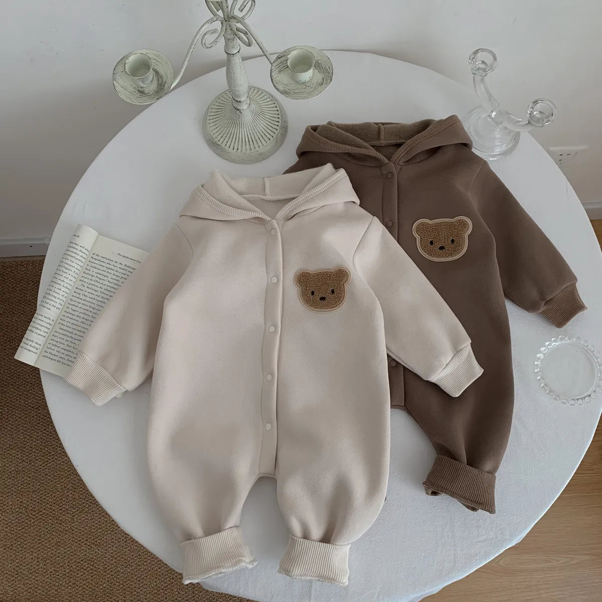 Cute Cartoon Bear Hooded Baby Jumpsuit