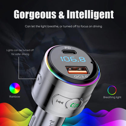 Bluetooth 5.3 FM Transmitter with PD 20W & QC3.0 Charger