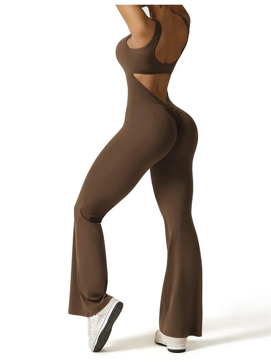 Vêtements de sport et de yoga une pièce sans manches pour femme, avec col en U et effet lifting des hanches