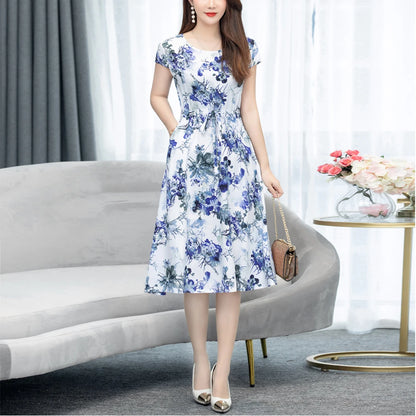 Printed O-neck Plus Size Summer Dress