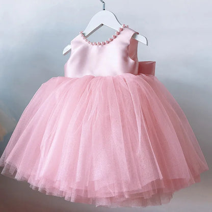 Backless Bow Baptism Gown Princess Dress for Toddler Girls