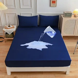 Waterproof Soft Skin Frosting Solid Color Mattress Cover Sheet – Bed Cap Dust Cover with Pillow Case & Pillow Core