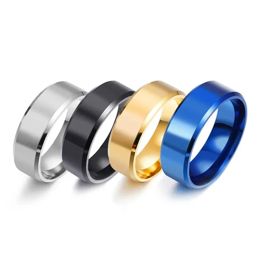 Bague classique en acier inoxydable brossé de 8 mm – Alliance de mariage 4 couleurs