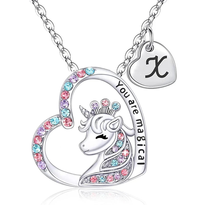 Collier Initiale Licorne Magique - Pendentif Cheval Charm