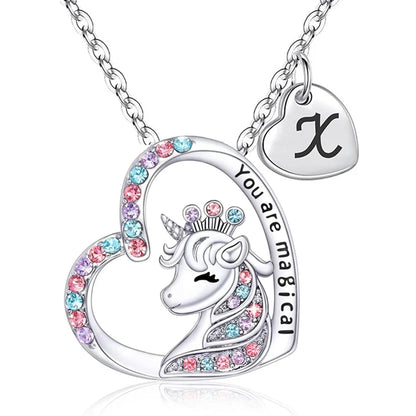 Collier Initiale Licorne Magique - Pendentif Cheval Charm