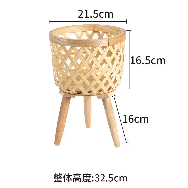 Bamboo Plant Stand with Handwoven Flower Pot