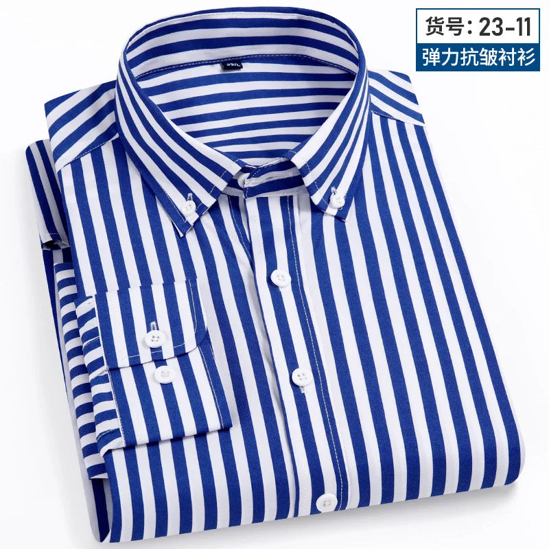 Long Sleeve Vertical Stripe Slim Fit Men's Dress Shirt