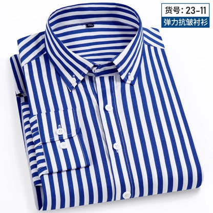 Long Sleeve Vertical Stripe Slim Fit Men's Dress Shirt