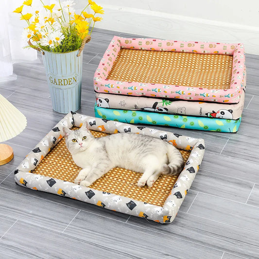 Tapis de lit rafraîchissant pour chat en rotin