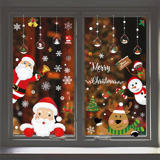 Abnehmbare Fensteraufkleber mit Weihnachtsmann-Elchen für festliche Dekoration