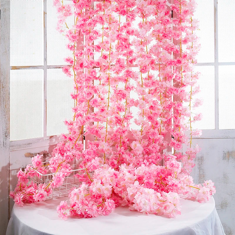 Guirlande de fleurs de cerisier roses de 180 cm - Fleurs de cerisier en soie suspendues 