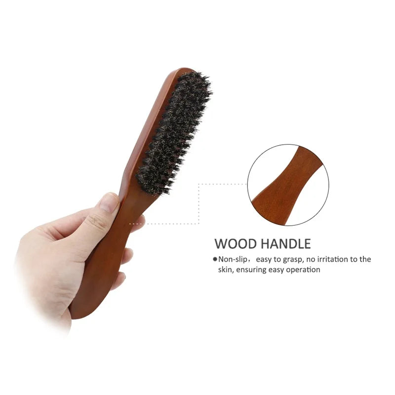 Soft Boar Bristle Beard Brush Set with Wooden Comb and Gift Bag