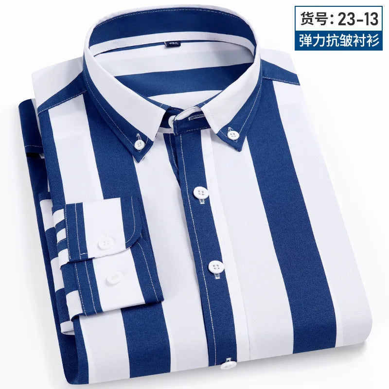 Long Sleeve Vertical Stripe Slim Fit Men's Dress Shirt