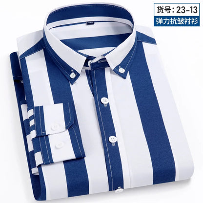 Long Sleeve Vertical Stripe Slim Fit Men's Dress Shirt