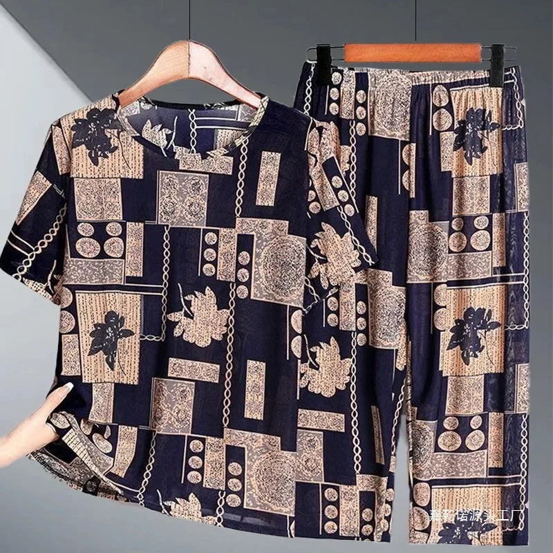 2PCS Women Summer Half Sleeve Blouse Tracksuit