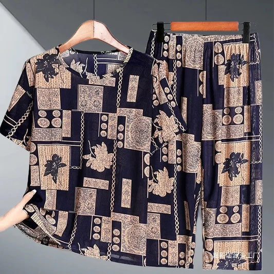 2PCS Women Summer Half Sleeve Blouse Tracksuit