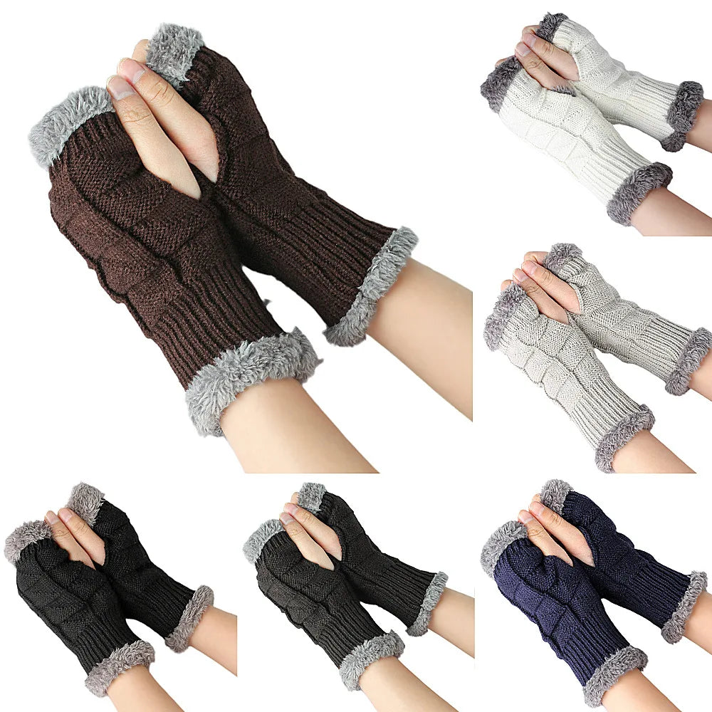 Fleece Knitted Fingerless Arm Warmers - Wool Warm & Fashionable for Women