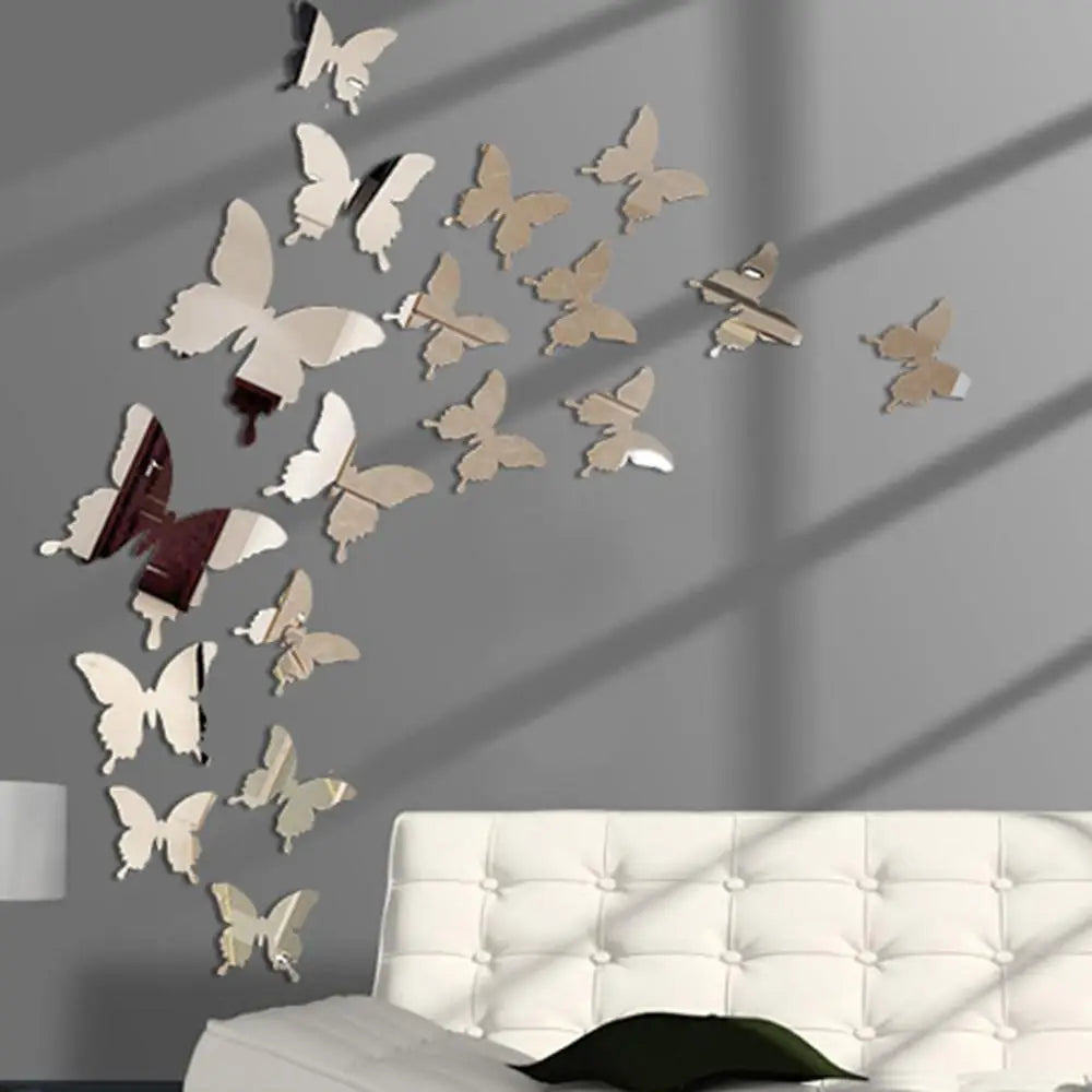 Autocollants muraux miroir papillon 3D amovibles pour la décoration