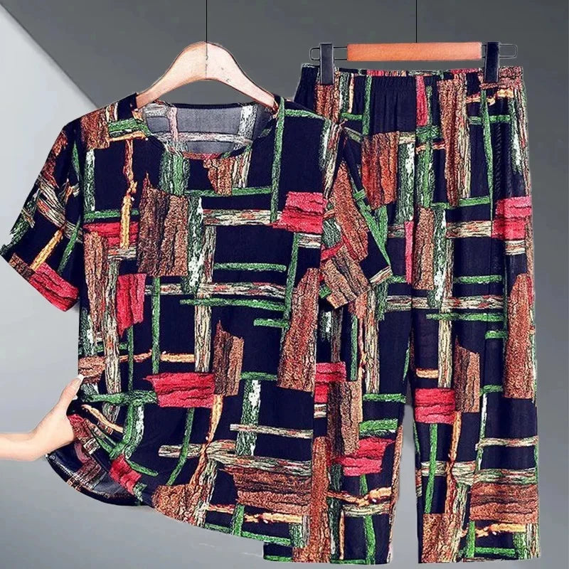 2PCS Women Summer Half Sleeve Blouse Tracksuit