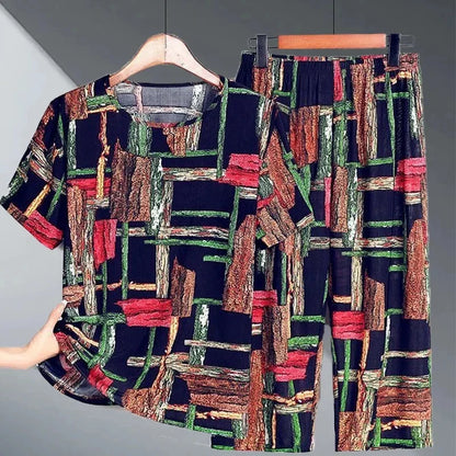 2PCS Women Summer Half Sleeve Blouse Tracksuit