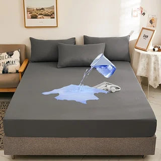 Waterproof Soft Skin Frosting Solid Color Mattress Cover Sheet – Bed Cap Dust Cover with Pillow Case & Pillow Core