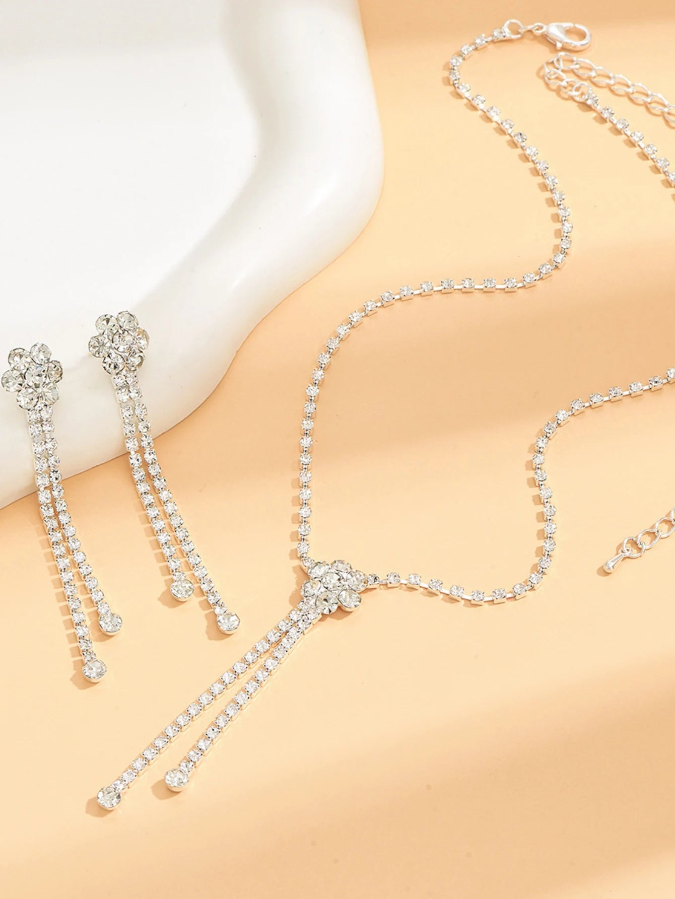3pcs simple  rhinestone necklace earrings jewelry set for women