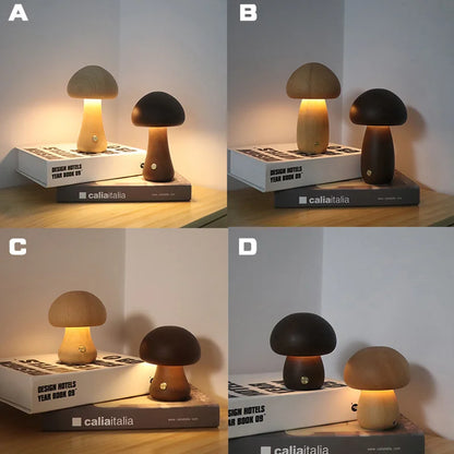 Veilleuse champignon en bois - Lampe de bureau à intensité variable avec interrupteur tactile