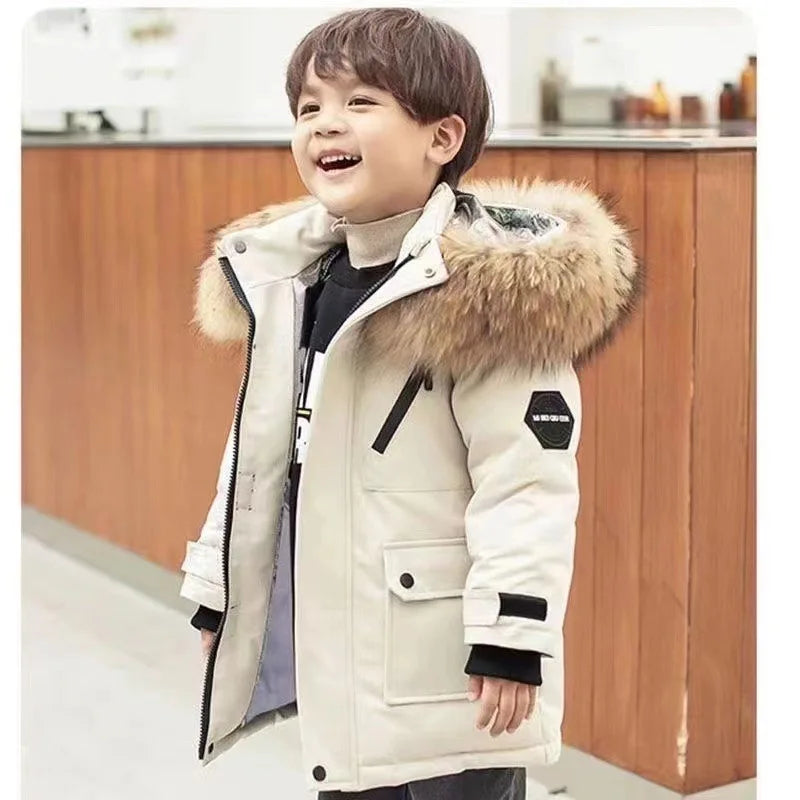 Kids' Fur Hooded Winter Jacket