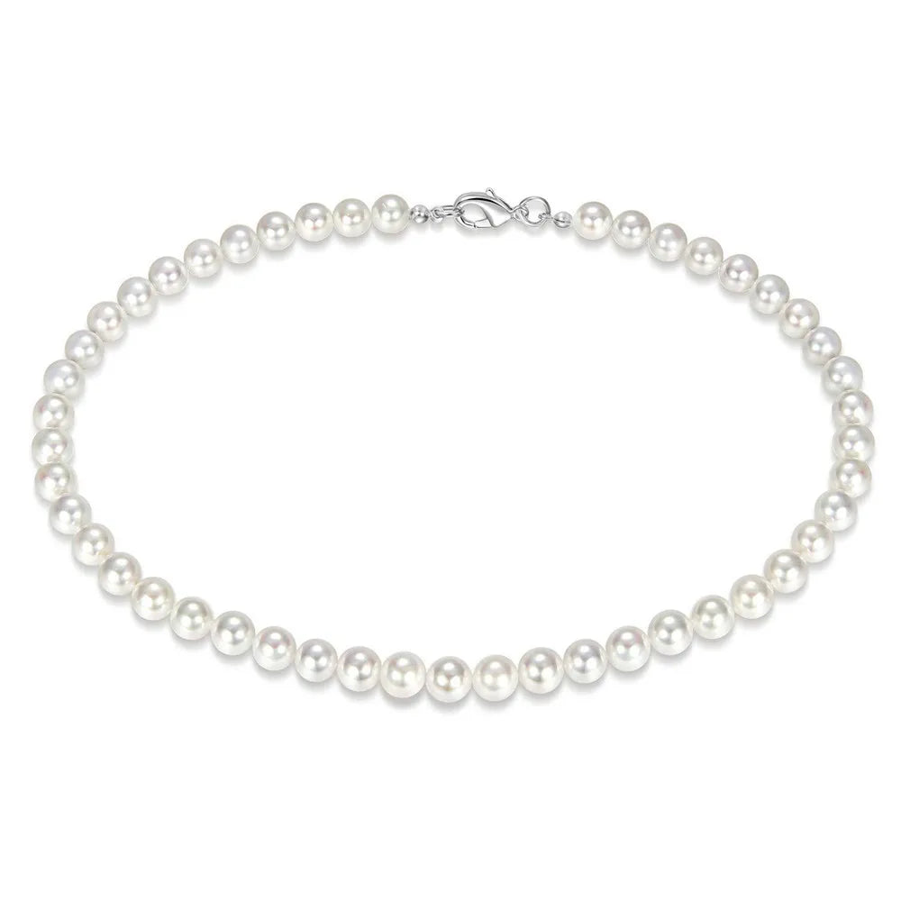 Collier ras du cou en chaîne de perles blanches