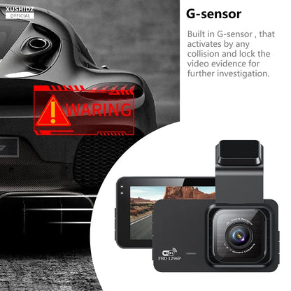 Caméra de tableau de bord avec caméra de stationnement DVR à double canal et vision nocturne, capteur G et WIFI