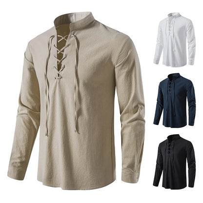 Cotton Linen Long Sleeve Casual Men's Vintage Shirt