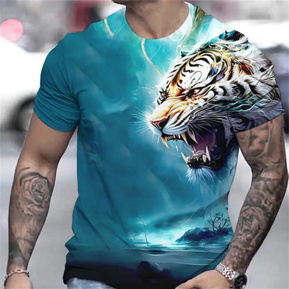 T-shirt d'été à imprimé tigre 3D pour hommes