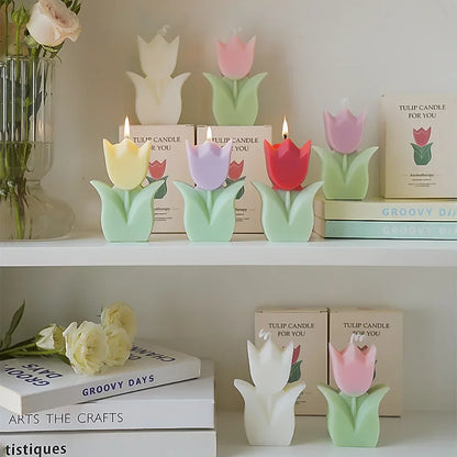 Bougies d'aromathérapie à la fleur de tulipe - Décoration de chambre esthétique