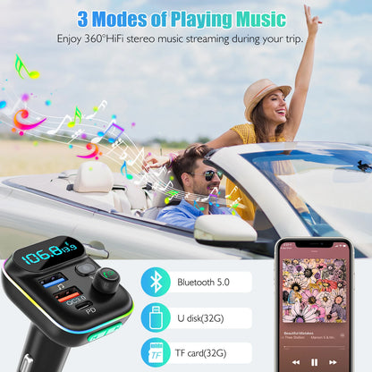 Bluetooth 5.0 FM Transmitter Car Kit with PD & QC3.0