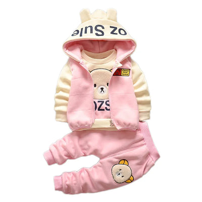 2023 Rushed New Baby Christmas Cartoon Autumn Winter Warm +sweatshirt+pants 3pcs Infant Kids Children Sports Suit Clothes