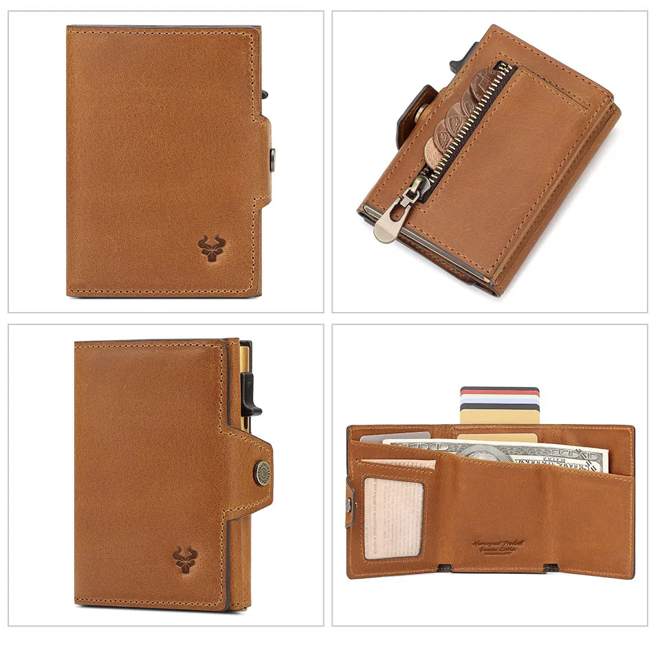 New Automatic Card Holder Genuine Leather Wallet