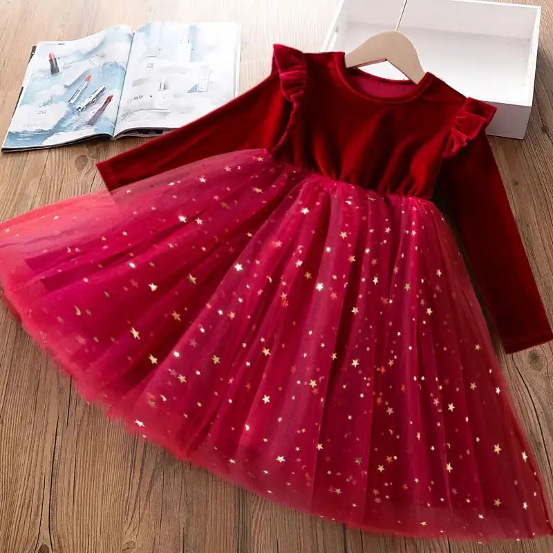 Robe de soirée à manches volantes pour petites filles