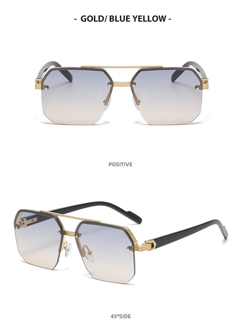 Doppelsteg-Sonnenbrille mit quadratischem Rahmen und Polygon-Muster für Damen