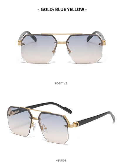 Doppelsteg-Sonnenbrille mit quadratischem Rahmen und Polygon-Muster für Damen