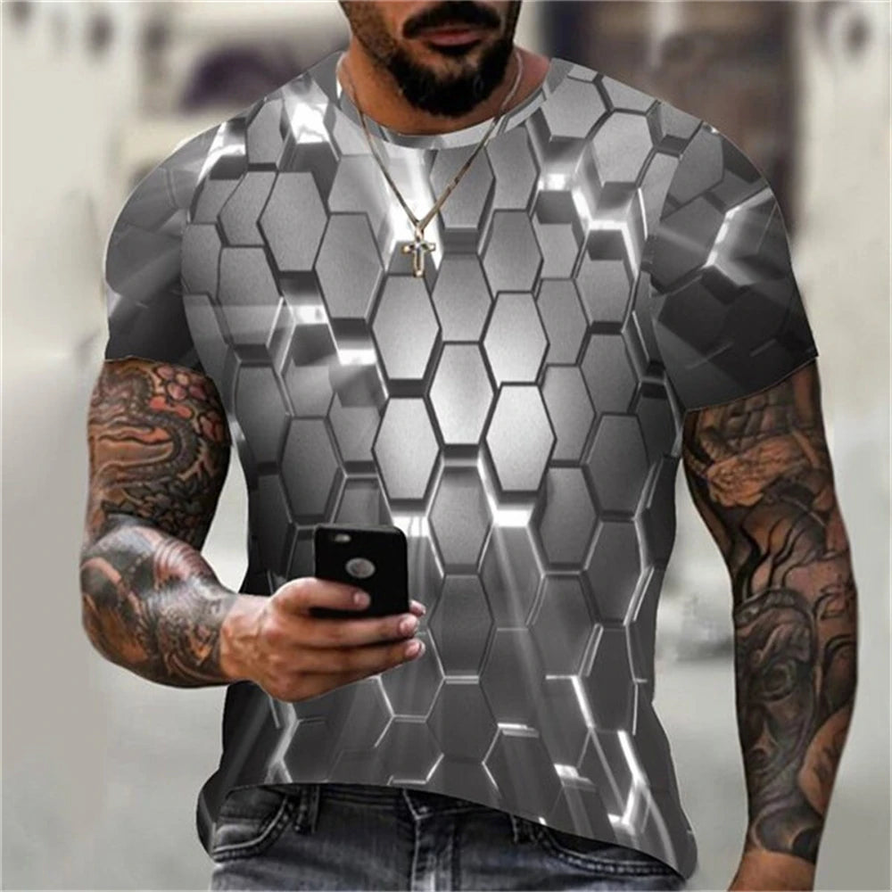 T-shirt surdimensionné à col rond Hip Hop 3D pour hommes