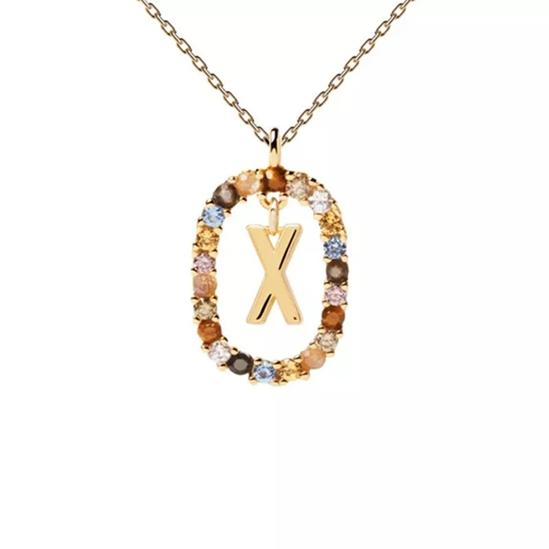 Collier pendentif alphabet A-Z en zircon à longue chaîne