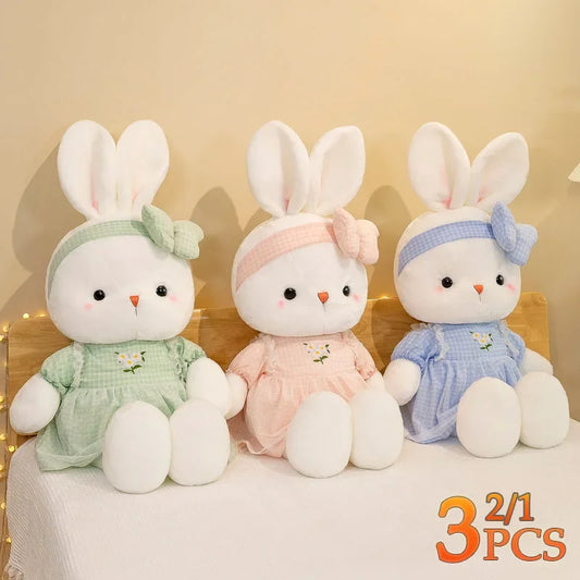 1/2/3 STÜCK Schönes, weiches Umarmungskissen mit 30 cm großem Kaninchen – Plüschpuppe mit Häschen und Röcken und Stirnbändern