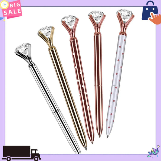 Large Diamond Crystal Ballpoint Pen - 1.0mm Metal Nib, Rhinestone Embellished