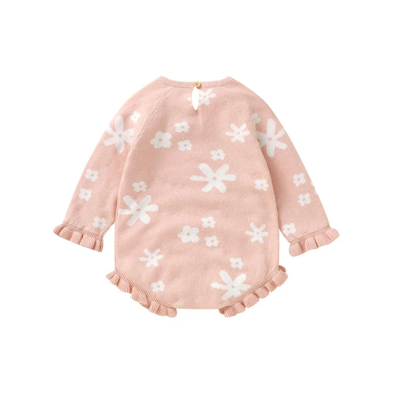 Knitted Infant Girl Bodysuits Floral Winter Playsuits