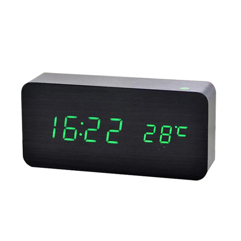 Voice Control Wooden LED Alarm Clock - USB/AAA Powered
