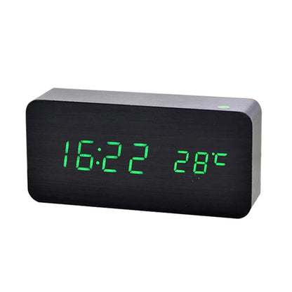Voice Control Wooden LED Alarm Clock - USB/AAA Powered