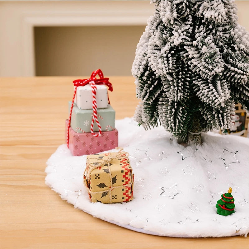 Jupe d'arbre en peluche avec flocons de neige à paillettes pour décoration festive