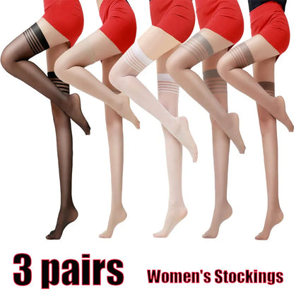 3 Pairs Ultra-Thin Striped Thigh-High Women's Socks