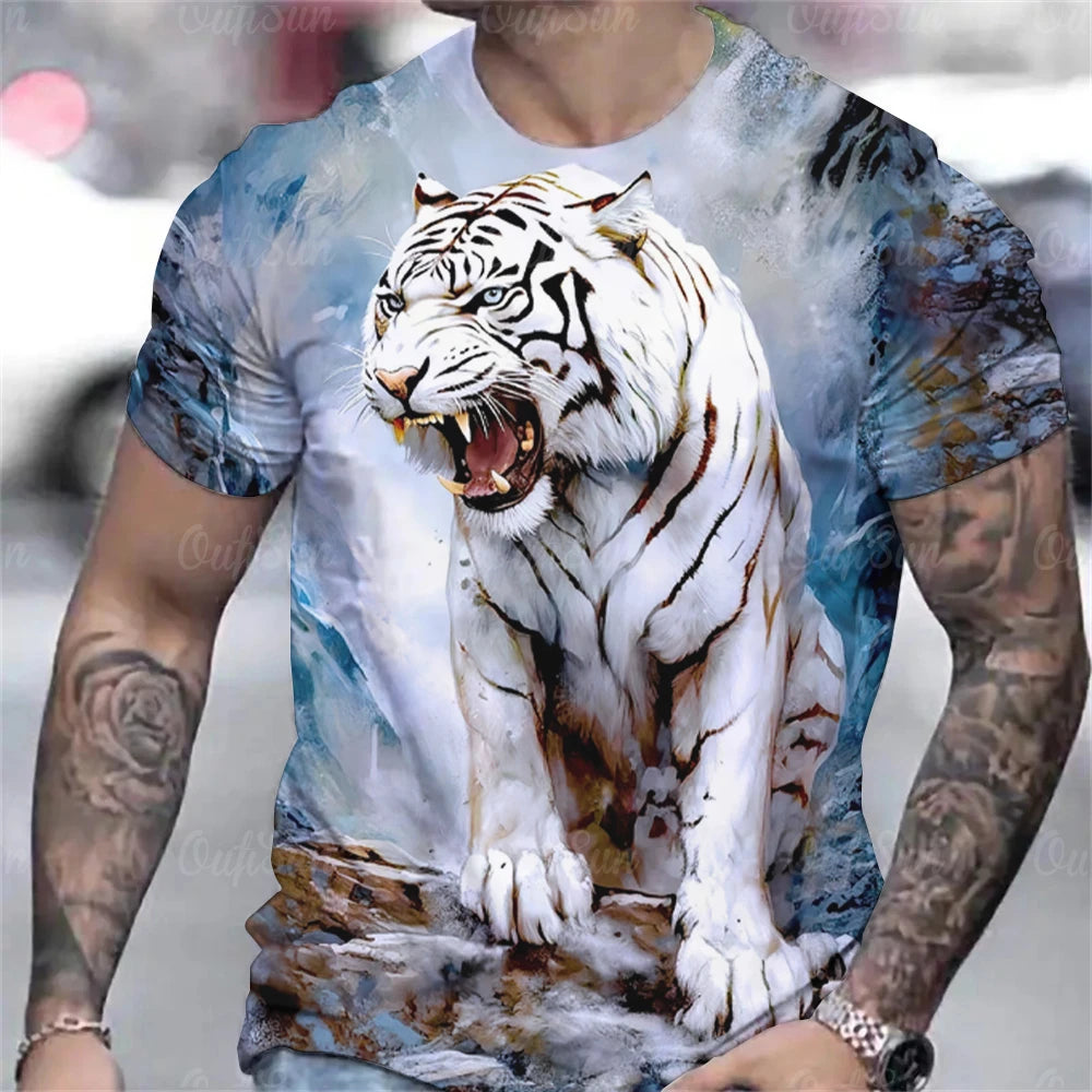 T-shirt d'été à imprimé tigre 3D pour hommes